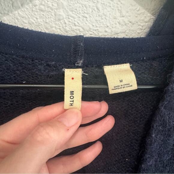 Anthropologie Moth Women's M Hoodie Cardigan Alpaca Wool Blend Blue Minimal Cozy - Picture 4 of 11